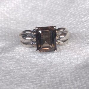 RJ Graziano Silver Ring with Brown Emerald Cut Crystal